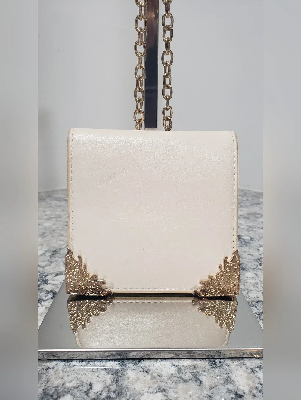 Like Dreams Ivory Square Crossbody Wallet Purse Gold Chain Star Charm Vegan Leat